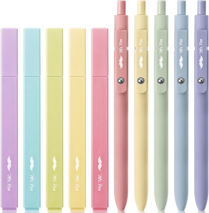 Mr. Pen- Aesthetic Highlighters and Gel Pens, 10 Pack, Assorted Color Bible Highlighters No Bleed, Black Ink Gel Pens, Highlighter Pens, No Bleed Highlighters for Bibles, Gel Pens