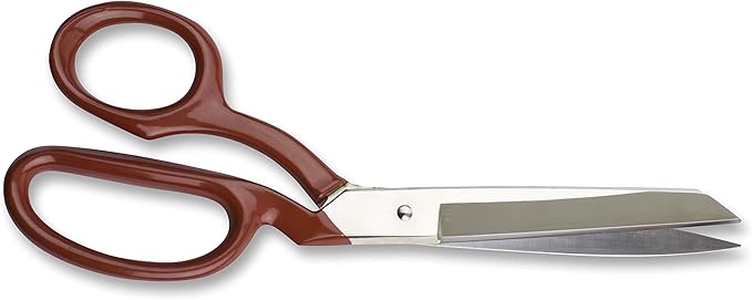 Mundial 8" Industrial Forged Bent Trimmer Dressmaker Scissors - Nickel-Plated Carbon Steel with Ergonomic Red Handles for Precision Cutting