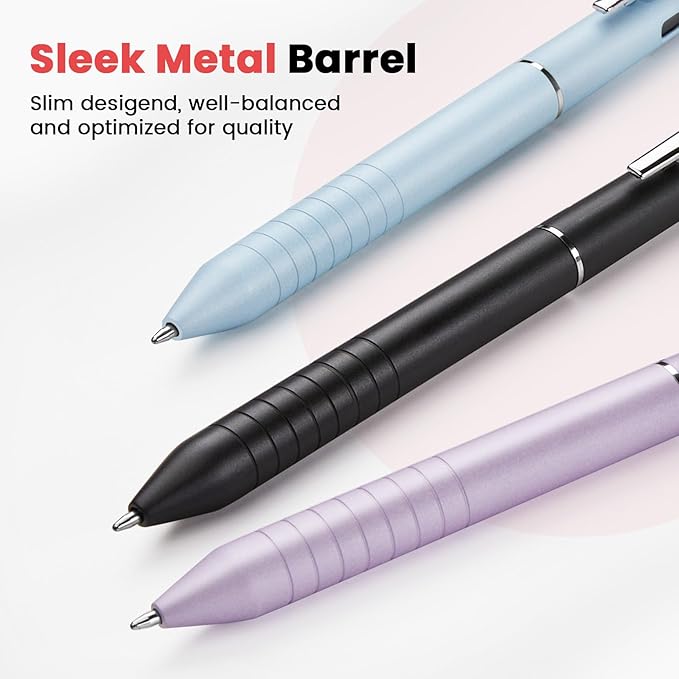 Sooez Multicolor Pen in One, Sleek Metallic 4 Color Ballpoint Pens, Medium Point (1.0mm), Retractable Ball Pen with Stylus Tip, Journaling Planner Pens for Nursing School Office Supplies, 3 Pack, Blue