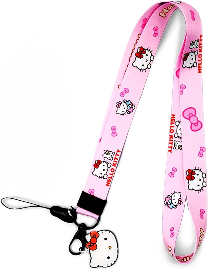 Cute Kawaii Anime Lanyard for Women - Pink ID Badge Holder Keychain