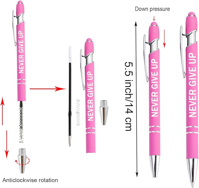 PASISIBICK 12 Pieces Pink Inspirational Motivational Quotes Snarky Screen Touch Stylus Ballpoint Pens, Office Encouraging Scriptures, Black Ink (Pink,Motivational)