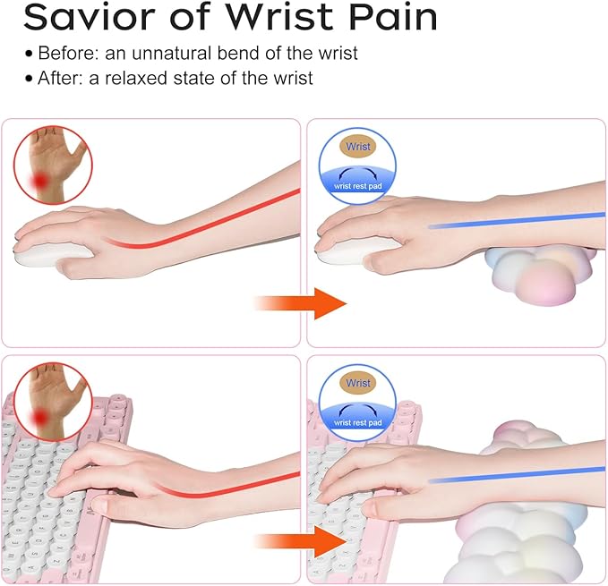 JIKIOU Upgrade Leather Cloud Keyboard Wrist Rest, Cloud Wrist Rest with Non-Slip PU Base, Comfortable Memory Foam Wrist Rest for Computer Laptop Mac Gaming Office and Pain Relief Christmas Wish Gift