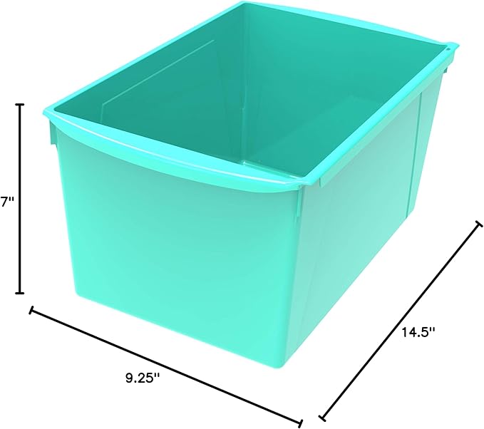 Storex Extra-Large Book Bin, Interlocking Plastic Organizer for Home, Office and Classroom, Teal, 1-Pack (71134A06C)
