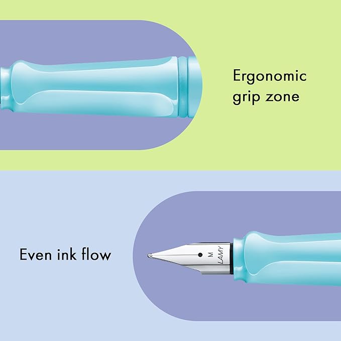 LAMY safari aquasky - Fountain Pen with ergonomic grip & polished steel nib in size F - ideal for any Writing & Calligraphy - including LAMY T 10 blue cartridge - Right-Handed