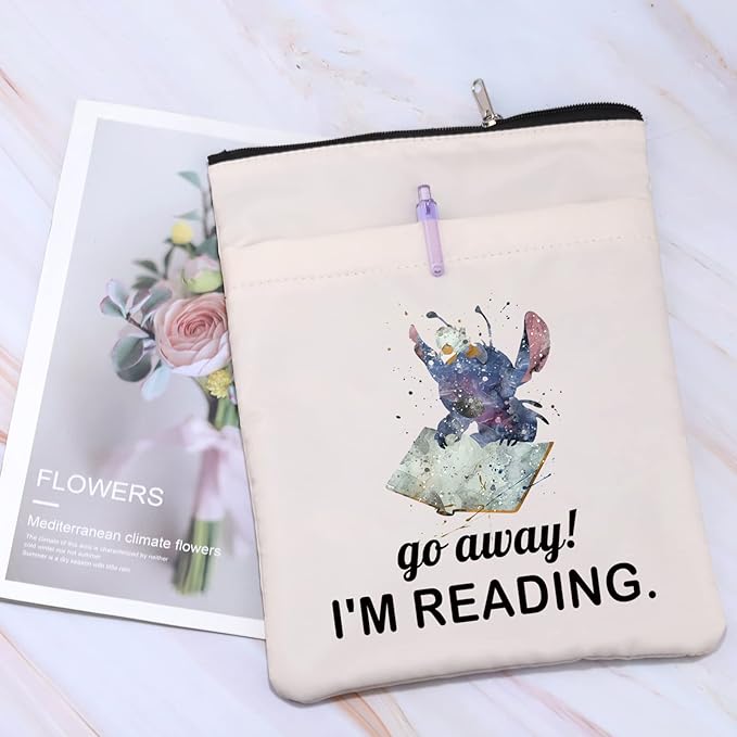 Cartoon Character Book Sleeve Ohana Lovers Book Cover WDW Fandom Gift Go Away I’m Reading Gift for Bookish Bibliophile (ShiDiZai ReadingBS)