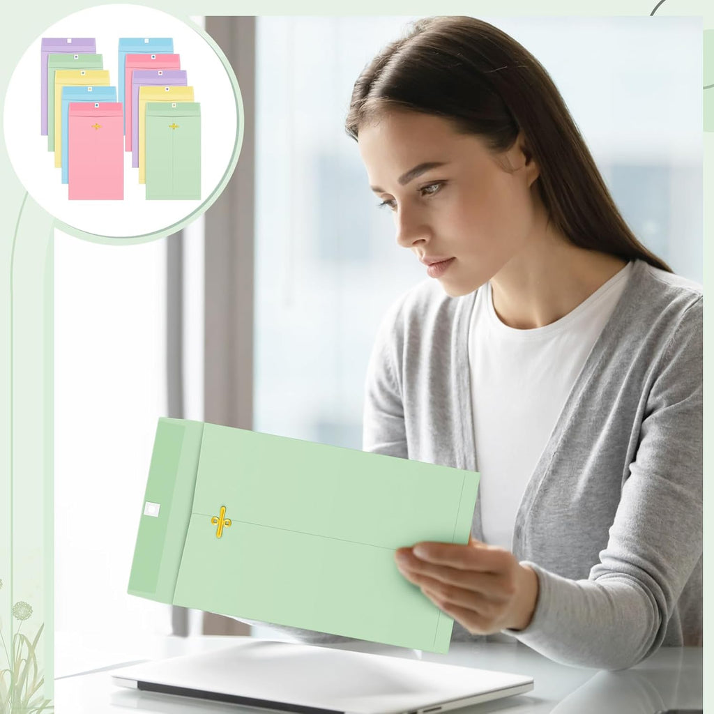 Geyee 100 Pcs Clasp Manilla Envelopes 9 x 12 Inch Gummed Colored Envelopes for Storing or Mailing for Home Office Business Supplies(Pastel Color)