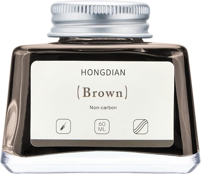 Asvine Hongdian Fountain Pen Bottled Ink Brown, 60ml Fountain Pen Ink Bottled for Writing and Calligraphy, Non Carbon