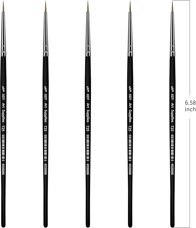 XDT#725 Micro Detail Artist Pin Point Painting Brush Set of 5 Piece #0000 Brushes Set, Acrylic Watercolor Oil, Fine Detailing Painting, Art, Scale Models, Easy Grip Handles