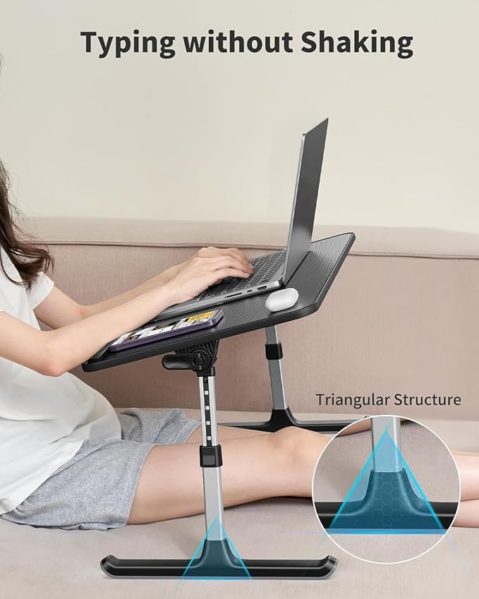 Laptop Desk for Bed, SAIJI Height & Angle Adjustable Laptop Stand for Bed, Lap Desk Bed Tray Table, Light Weight Foldable Portable Laptop table for Couch Sofa Chair Floor Desk for Adults, Kids (Black)