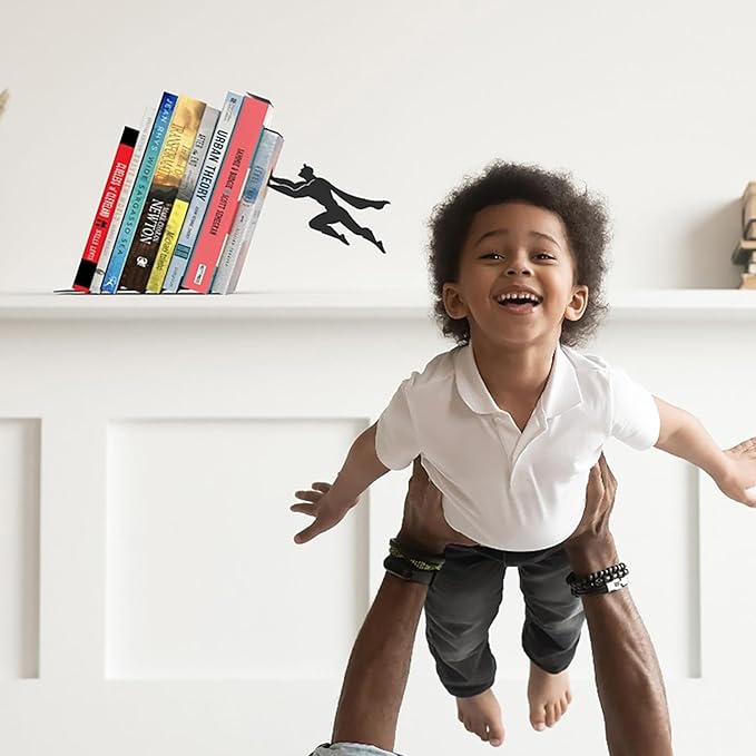 Artori Design Book Ends to Hold Books Heavy Duty - Hidden Metal Bookends for Shelves Desk or countertop - Bookend Book Holder for Home Decorative - Gift for Book Lovers and Home Décor (Book&Hero)