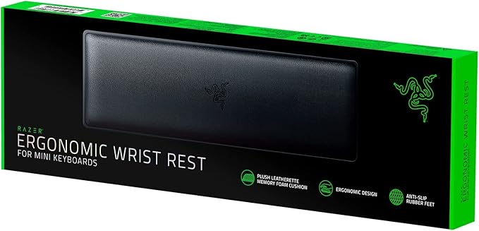 Razer Ergonomic Wrist Rest for Mini Keyboards: Plush Leatherette Memory Foam Cushion - Anti-Slip Rubber Feet