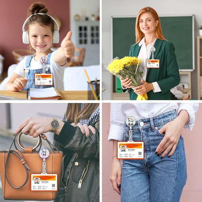 Retractable ID Badge Holder,Nurse Badge Reels with Clip,Name Card Holders for Office Worker Doctor Nurse （3 Pack Pretty Panda）