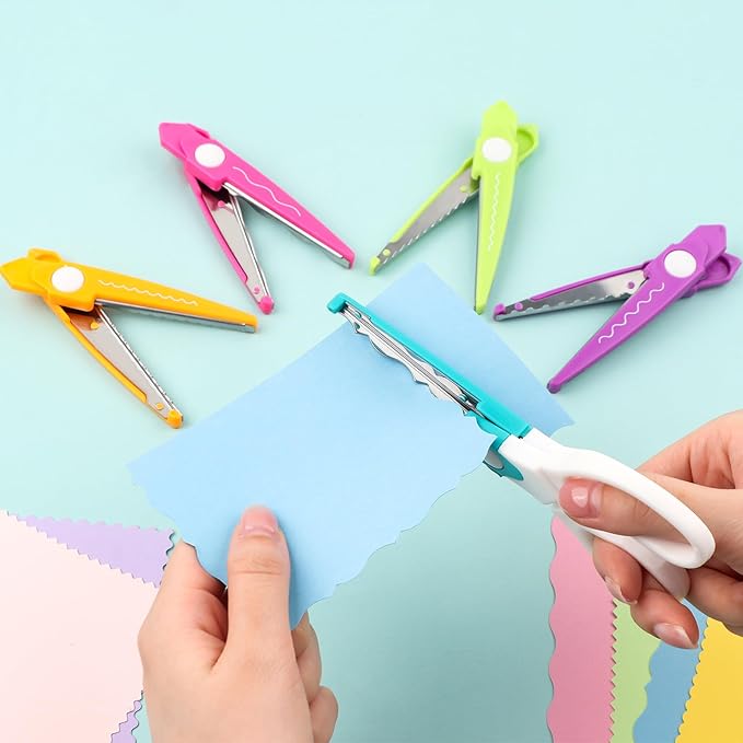 6Pcs/Set Craft Scissors Decorative Paper Edge Scissors With Storage Box Set, 5 Kinds Zig Zag Edges Scissors Great for DIY Projects Paper Card,Photo, Scrapbook,Office School Home Manual (Green)