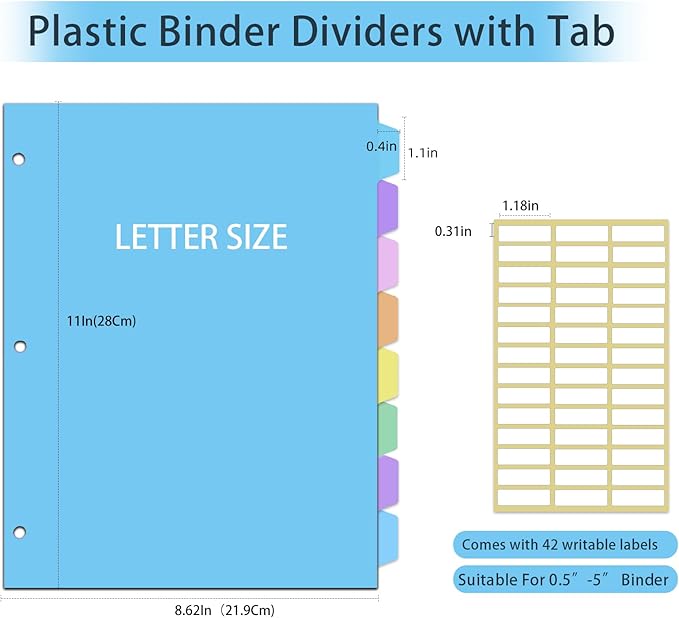 24Pcs/3 Sets Binder Dividers for 3 Ring Binder,8 Tab Plastic Dividers with Tabs, Pastel Color File Dividers, Notebook Dividers for School, Office