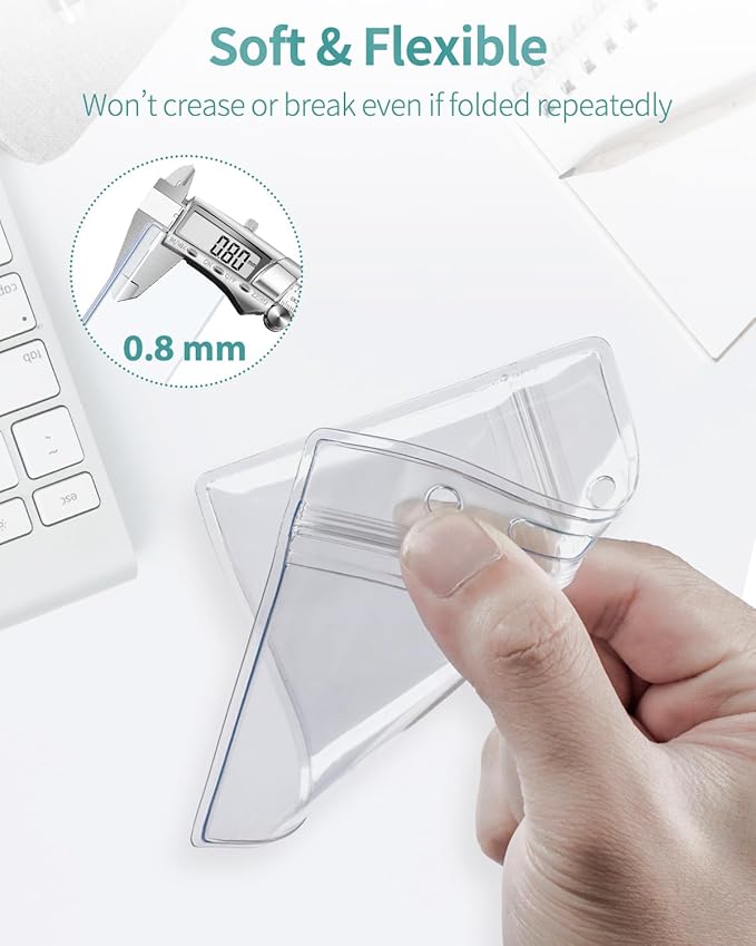 Uniclife 5 Pack Badge Holder Horizontal Clear Plastic Case with Retractable Badge Reel Carabiner Clip Soft Waterproof Card Protector for IDs Credit Cards Proximity Cards Driver’s Licenses and Passes