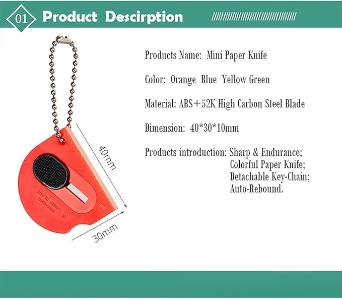 18 pack Mini Portable Utility Office Keychain with auto Retractable Blade Pocket Knives Letter Opener Small Box Cutter(orange)