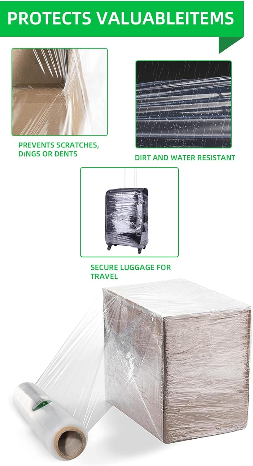 Stretch Wrap Roll - Heavy Duty Industrial Strength 18inch 1500ft,Clear Cling Shrink Wrap Film Roll 80 Gauge - Ideal for Furniture, Moving, Shipping, and Pallet Packing(Clear-4Pack)