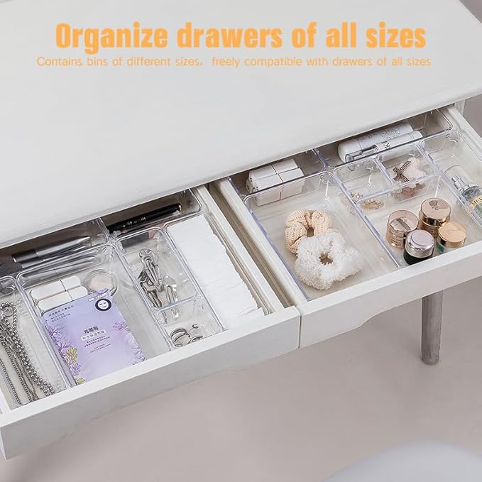 Drawer Organizer, Makeup Organizer, Desk Drawer Organizer, Acrylic Storage Bins for Makeup, Skincare, Jewelry, Office Supplies Used in Vanity, Kitchen, Bedroom, Bathroom, Office - 25pcs