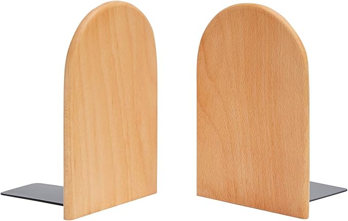 Pandapark Wood Bookends,Non-Skid Bookend for Shelves,Heavy Duty Bookends,Book Stand for Books/CDs,1 Pair