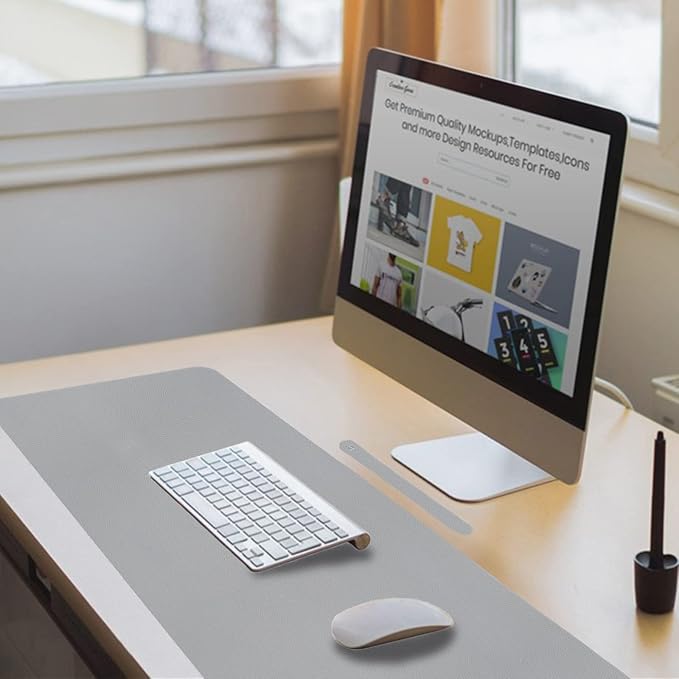 Boutilon Leather Desk Pad 35"x 17" Non-Slip Mouse Pad,Office Desk Mat,Waterprooft PU Leather Desk Blotter,Desk Pad Protector,Desk Writing Pad for Home Office Decor (L-Grey,35"x 17")