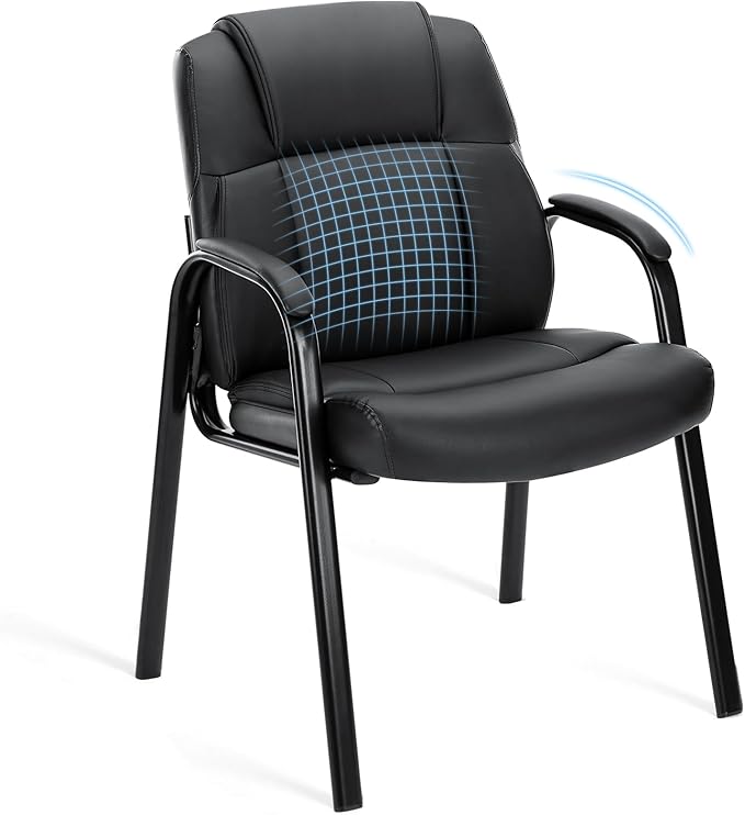 OLIXIS Waiting Room Chairs, Leather Office Desk Reception Guest Stationary Side Chair with Padded Arms for Home Conference Lobby Area Meeting Church Medical Clinic Elderly Student