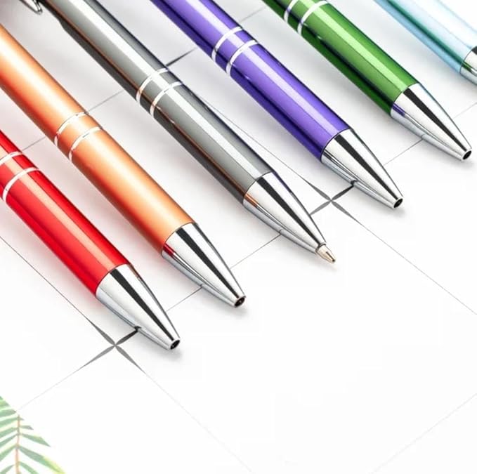 12 Pcs Stylish quality metal ballpoint Pens, Office and School stylus Ball Pen Advertising Luxury Quality, black ink, soft writing experience (Blue)