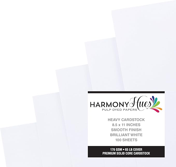 Cardstock 8.5 x 11 Paper Pack - 65lb Smooth Card Stock for Crafts, Cardmaking, Printers - 100 Scrapbook Sheets - Double Sided with Solid Core, Brilliant White