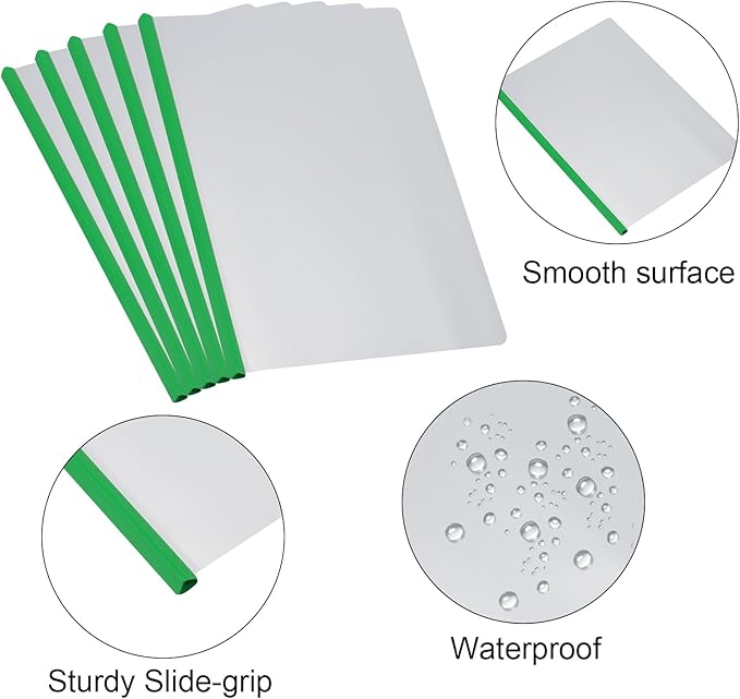 PATIKIL Clear Report Covers with Sliding Bar, 10 Pcs 15mm Slide-Grip Resume Covers 135 Sheets Capacity, A4 Presentation Folders for File, Resume Green