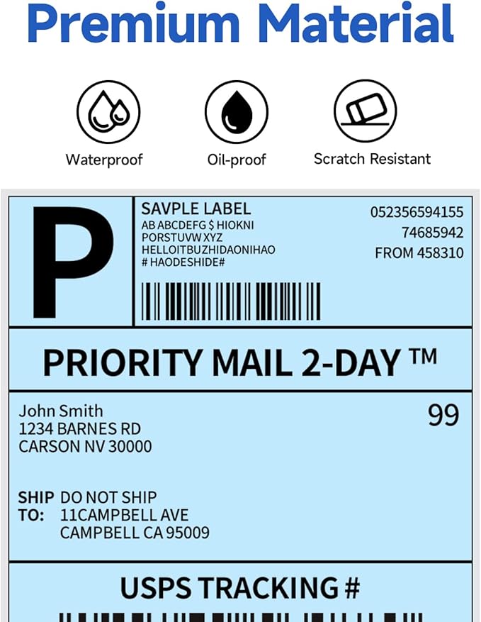 Phomemo 4X6'' Thermal Shipping Label - Pack of 100 4x6 Fan-Fold Label for Shipping Labels, Address, Mail, Product Logo Labels, Commercial Grade, Blue
