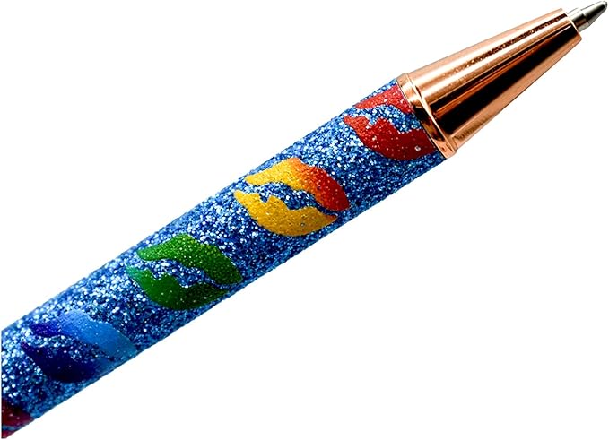 9 PCS Sparkle Glitter Heart Pens - Metal Daisy Flower Wedding Retractable Ballpoint Pens with Lip Print, Perfect for Women, Ladies, School, Party, Office, Valentine's Day, Birthday