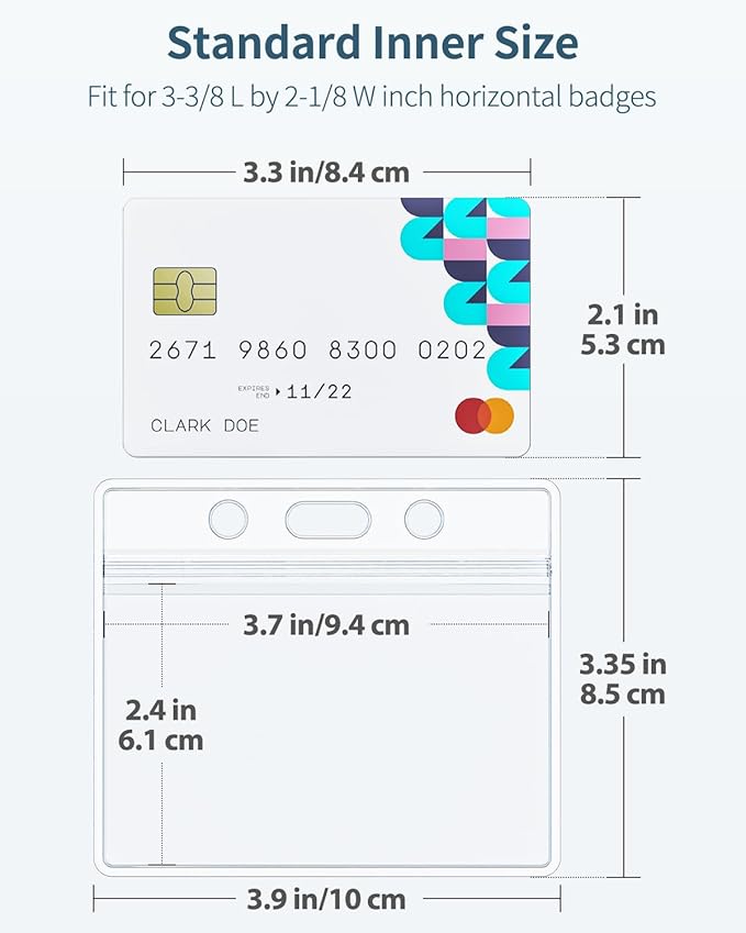 Uniclife 12 Pack ID Badge Holder Horizontal Clear Plastic Case with Resealable Zip Soft Waterproof Card Protector Pouch for Office School Credit Cards Proximity Key Cards Driver’s Licenses and Passes