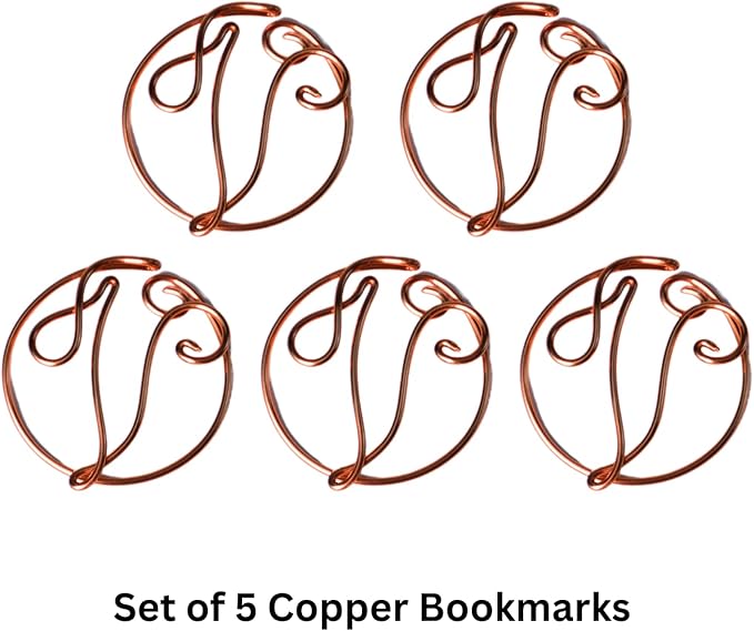Personalized Initial Copper Bookmark, Set of 5, Handmade Copper Gift for Her, Him, Couple on Birthday, Wedding Anniversary, Alphabet Bookmark (V)