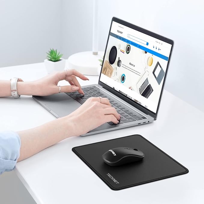 TECKNET Mouse Pad with Anti-fray Stitching, Waterproof Surface & Non-Slip Rubber Base with Stitched Edges Gaming Mouse Mat for Laptop，Compatible with Laser and Optical Mice - Black