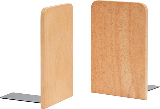 Pandapark Wood Bookends,Non-Skid Bookend for Shelves,Heavy Duty Bookends,Book Stand for Books/CDs,1 Pair