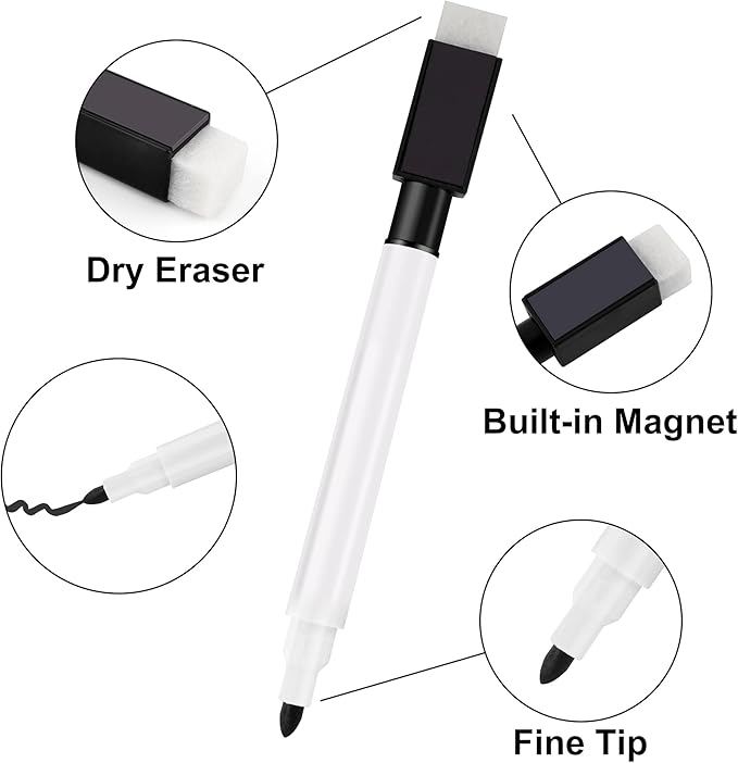 IHPUKIDI Magnetic Dry Erase Markers Fine Point Tip, 16-Pack Whiteboard Markers Dry Erase Marker with Eraser Cap, Low Odor Whiteboard Markers, Thin Dry Erase Markers for Kids Teachers, Black
