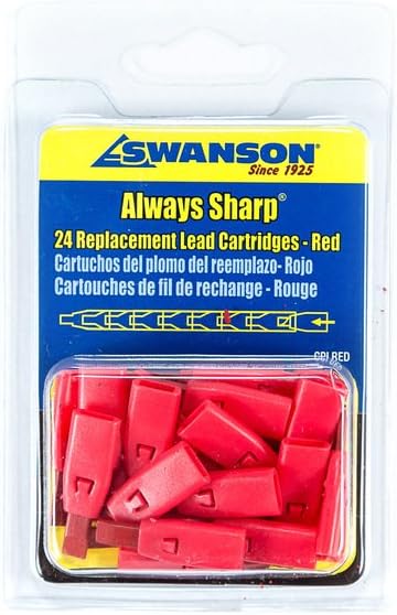 Swanson Tool Co CPLRED Red Replacement Graphite Cartridges For the Swanson Alwayssharp Carpenter Pencil - 24 Count