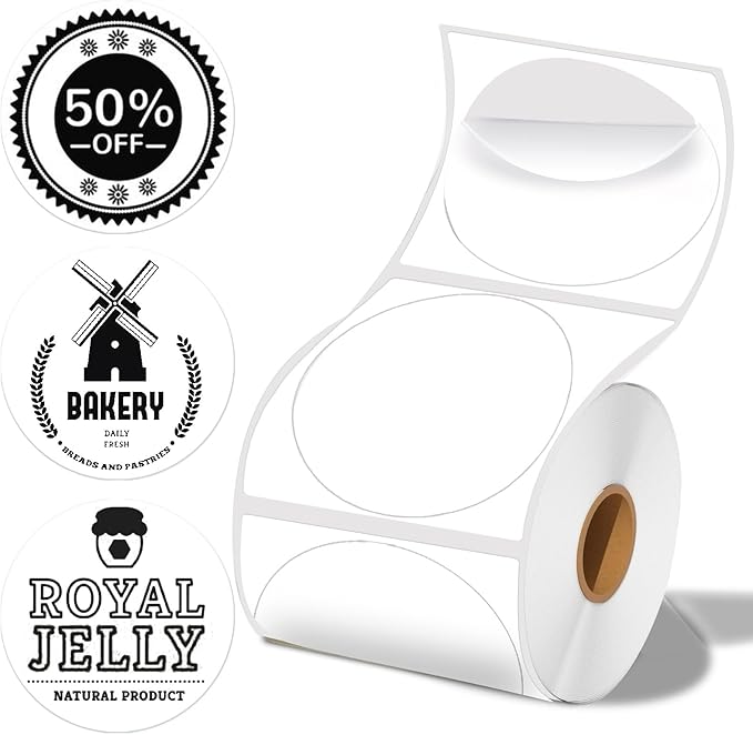 1.18×1.18 Round Thermal Labels, Round Thermal Sticker Labels for Business and Home, Thermal Printer Labels for DIY Logo Design, Thanks Card, 200 Labels for Printer 30mmx 30mm