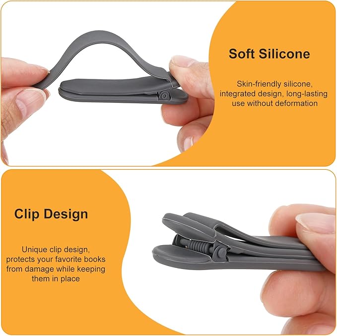 6Pcs Automatic Bookmark, Silicone Smart Book Marks for Reading Women, Men, Kids,Cute Unique Book Markers Bookmark Clip Reading Accessories Gifts for Book Lovers (2 Dark Grey+2 Light Grey+2 Beige)