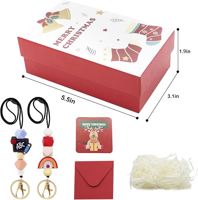 2 PCS Teacher Lanyards for ID Badges and Keys,Cute Silicone Bead Lanyard with Keychain,Teacher Lanyard Breakaway with Christmas Gift Box for Women Nurse Employee Student