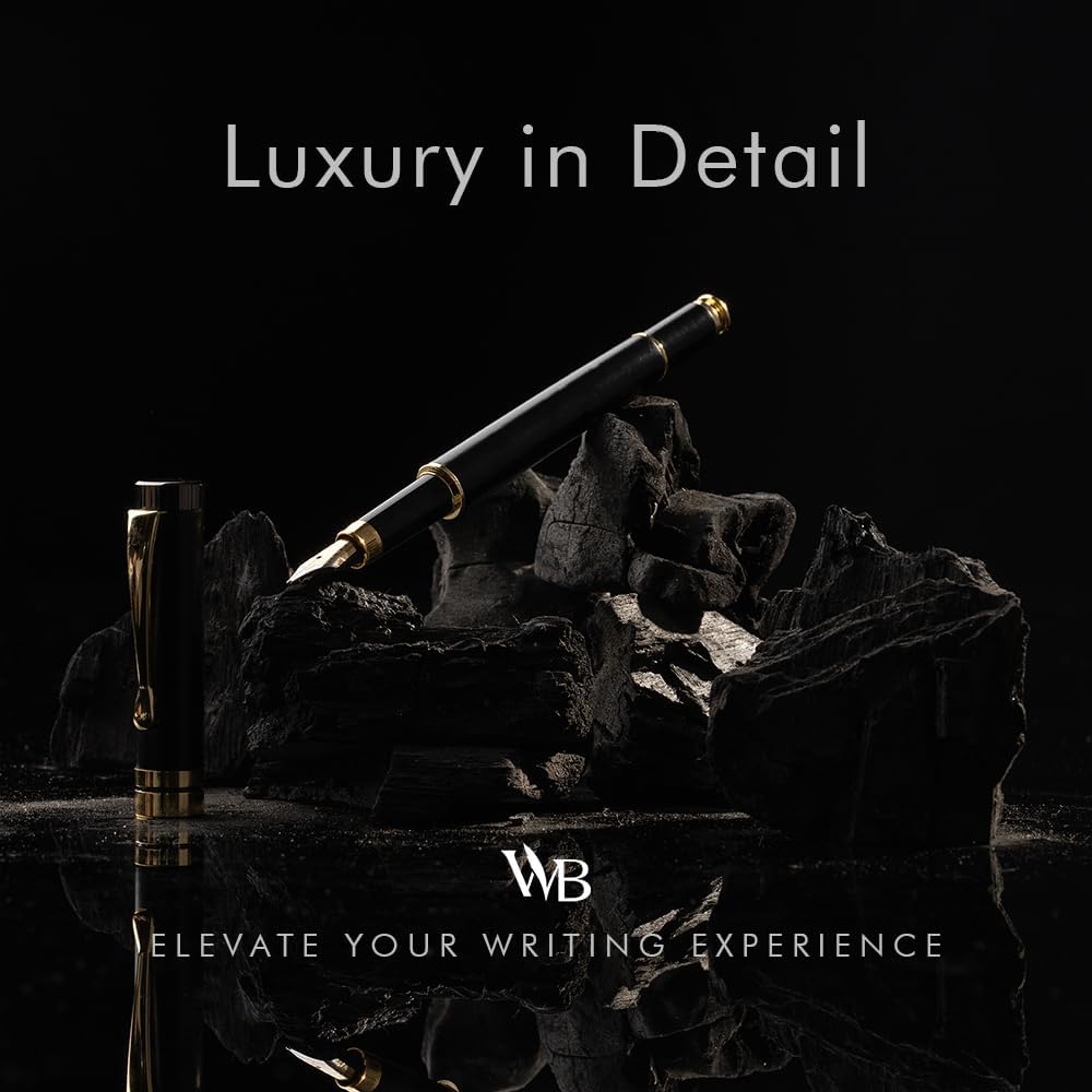 Wordsworth & Black Fountain Pen Set, Luxury Bamboo Wood - Extra Fine Nib, Gift Case; Includes 6 Ink Cartridges, Ink Refill Converter -Journaling, Calligraphy; Drawing, Smooth Writing [Black Wood]