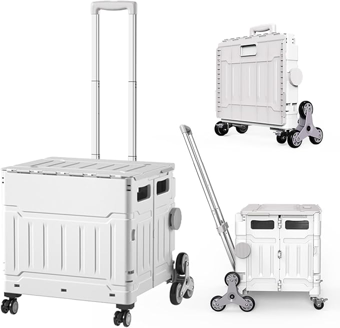 Foldable Utility Cart with Stair Climbing Wheels,Folding Portable Rolling Crate Handcart with Aluminium Alloy Telescoping Handles, Handcart for Grocery Book File Tool Art Supplies