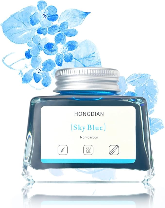 Hongdian Fountain Pen Bottled Ink Sky Blue Color, 60ml Non Carbon Inkwell Bottle, Artist Calligraphy Ink