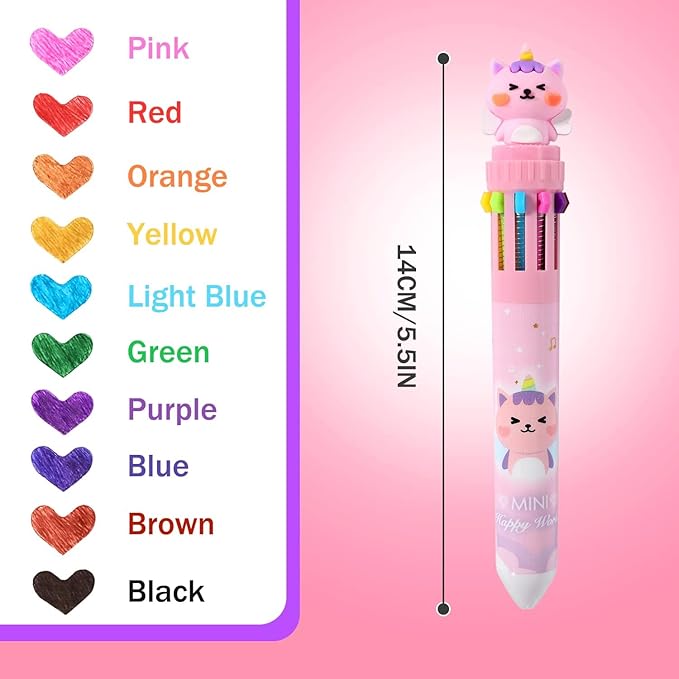 Multicolor Ballpoint Pen 0.7 mm, 10-in-1 Colored Pens Fine Point Retractable Cute Cartoon Animal Ballpoint Pens for Office School Students Kids Christmas Gift, 6 Pack