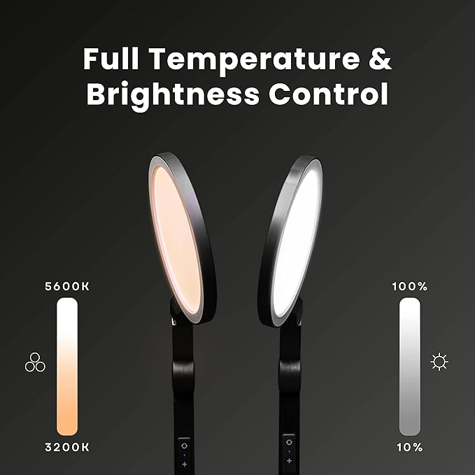 LUME CUBE Edge Light 2.0 LED Black Desk Lamp | Dimmable Home Office Desk Light with USB Charging Port & Strong Swing Arm | Adjustable Color Temperature and Brightness | Circle Webcam Light