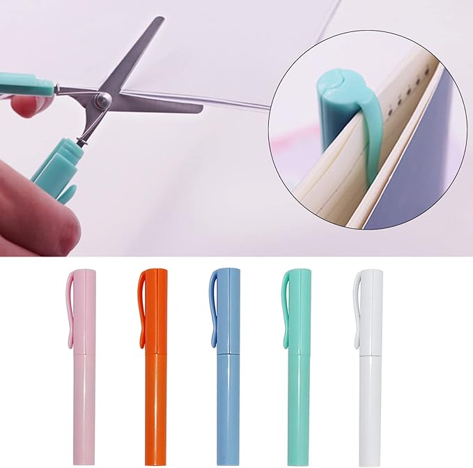 Pen Style Scissors with Cover Foldable Scissors Student Scissors Small Craft Scissors Embroidery Scissors for School, 1.4*2*11.4cm, Pink