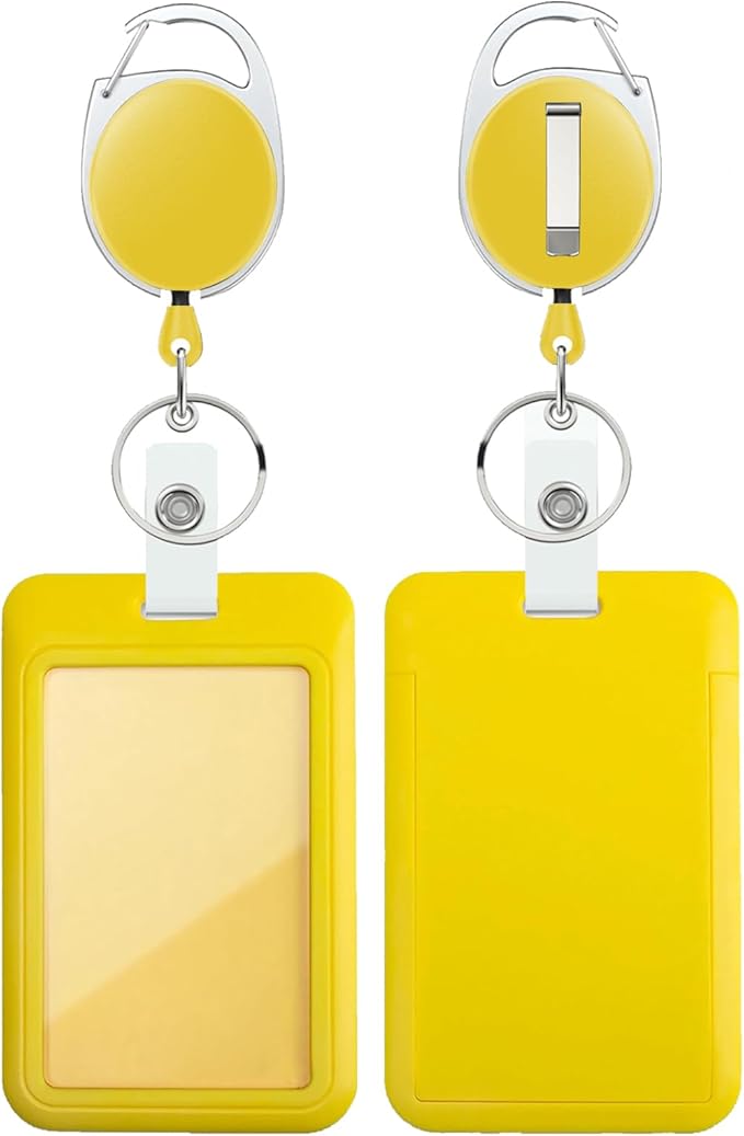 Yellow Badge Holder with Retractable Reel ，Badge Clips Retractable Heavy Duty Badge Reel，Keychain，ID Holder for School Nurse Office Teen