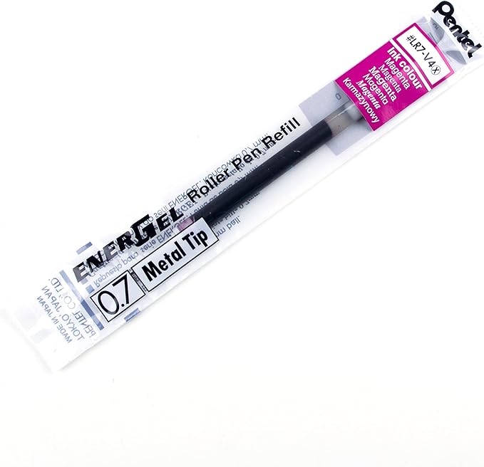 Pentel Refill Ink - For EnerGel Gel Pen, 0.7mm Metal Tip, Medium, Magenta Ink, 12 pack (LR7-V4)