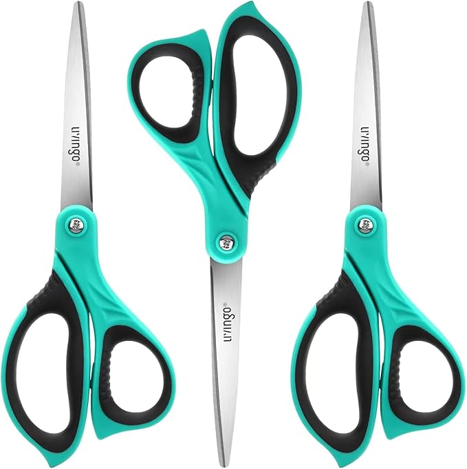 LIVINGO Scissors All Purpose Heavy Duty - 3 Pack 8.5” Blue Sharp Shears for Office Home and School Crafting Sewing Cutting Paper Fabric