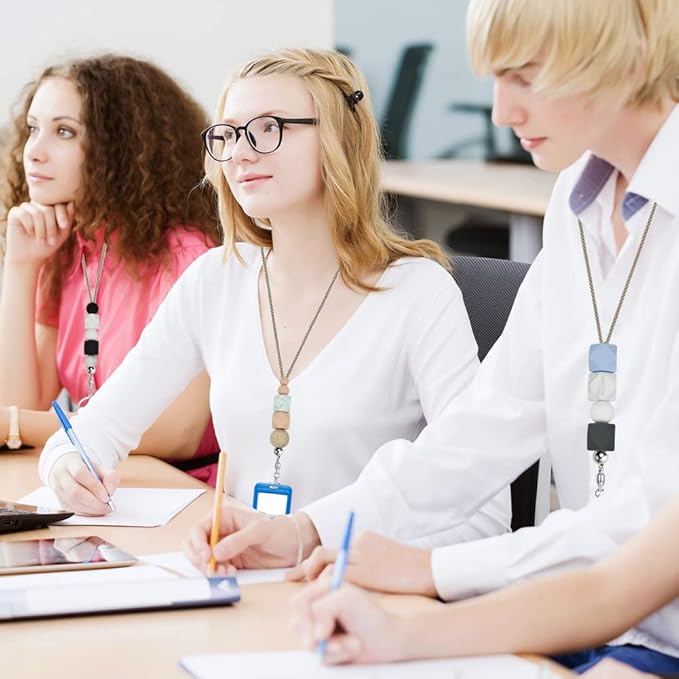 POPLOPP 2PCS Teacher Lanyards for ID Badges and Keys, Cute Silicone Beaded Lanyard for Women Nurse Employees Students