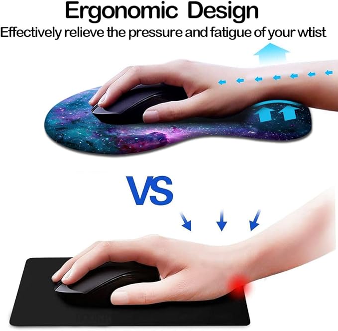 Ergonomic Mouse Pad with Wrist Support,Mouse Pads with Non-Slip PU Base for Home Office Working Studying Easy Typing & Pain Relief Blue Nebula